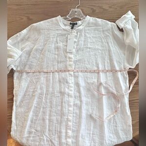 Eileen Fisher Women’s White Linen Hidden Placket Button Down Tunic
